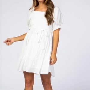 Pinkblush maternity white puff sleeve dress